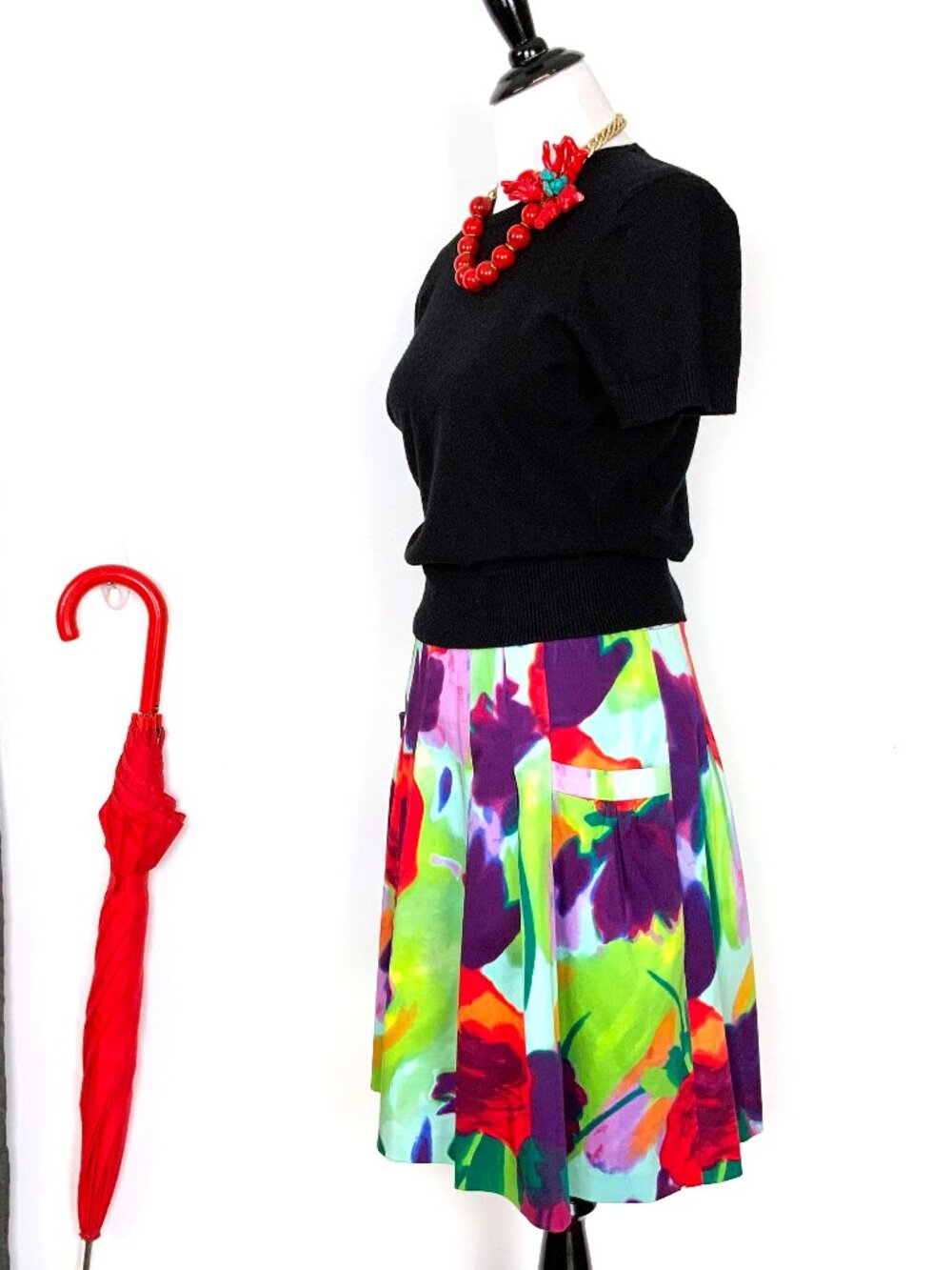 Boston Proper Floral Full Pleated Pockets Skirt Sz 4 - Picture 6 of 16